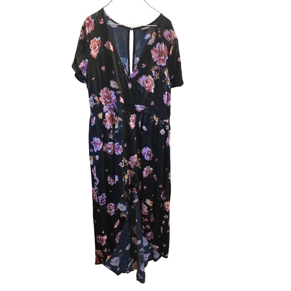 Torrid Hi Low Maxi Dress 0x Womens Plus Size Cap Sleeve Black Floral Print